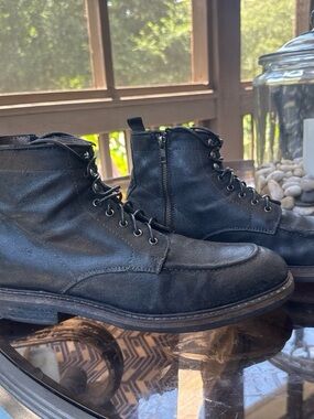 G.H. Bass & Co. Waxed Suede Moc Toe Black Lace-Up Zip Leather Boots